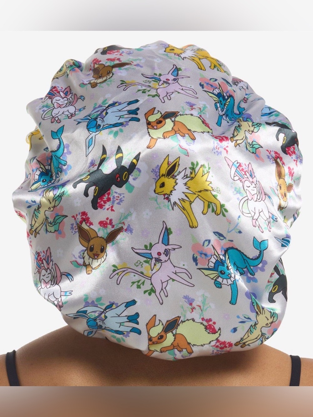 Pokemon Satin Reversible Hair Bonnet with Multicolor Eevee Evolutions- New